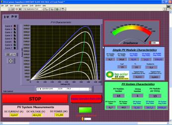 Power electronics 1 - Array simulator screen 